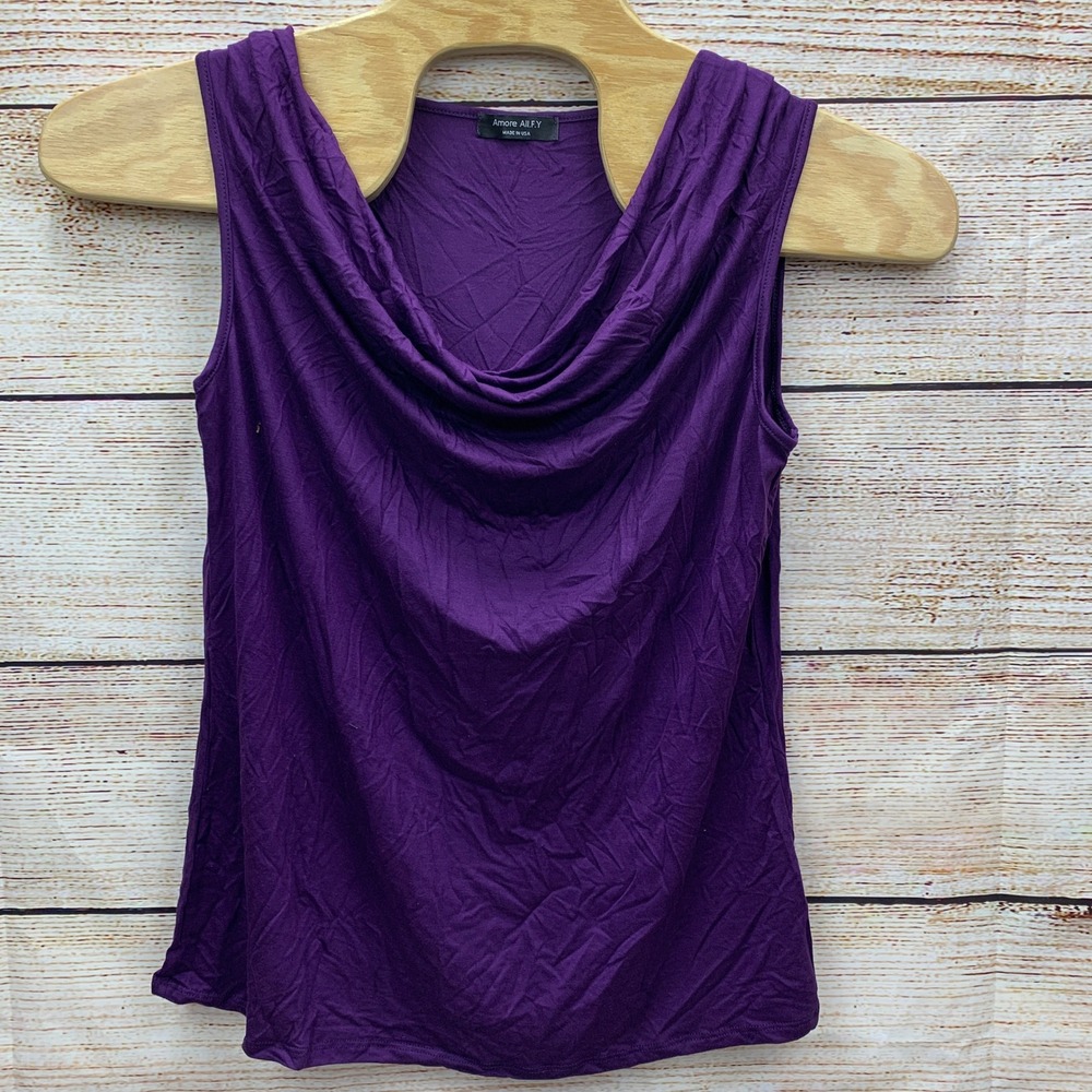Amore AllFY Women's Purple Ruched Cowl Neck Stretch Tankβ Top Plus Size 2X